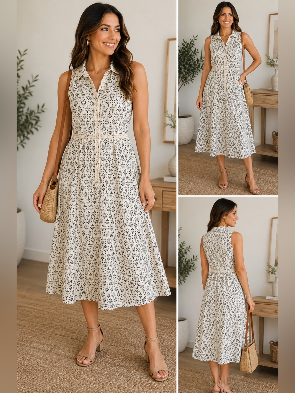 London Times Ivory Black Floral Midi Dress Cottagecore Boho Size 6